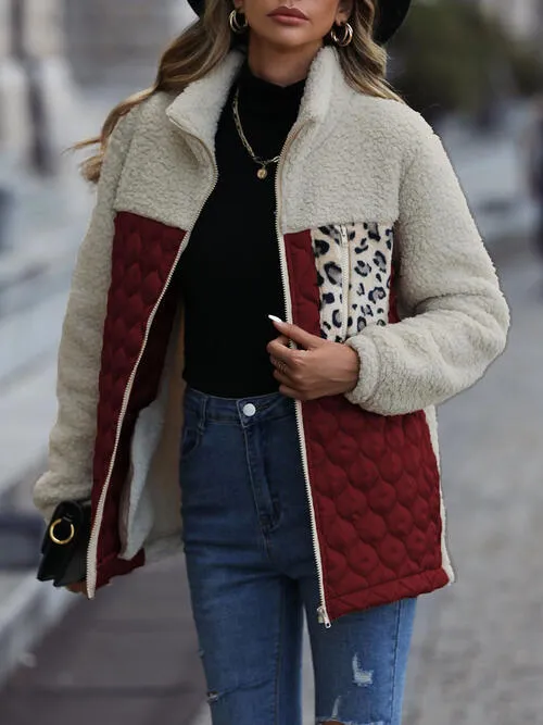 Zooey Leopard Color Block Zip-Up Jacket